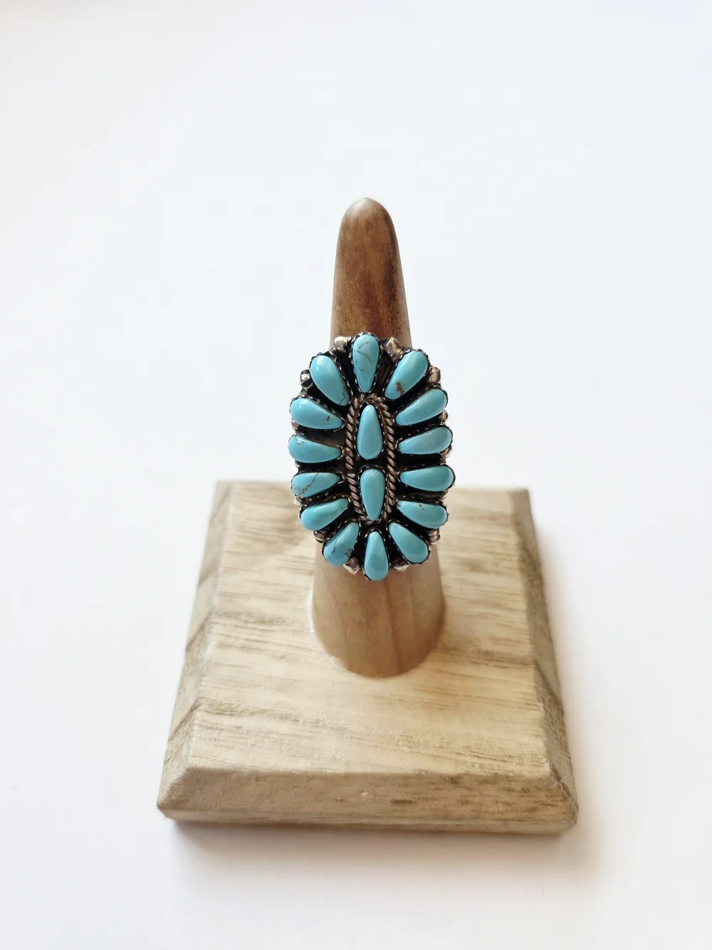 Turquoise Cluster Oval Sterling Silver Ring - Blue Turquoise